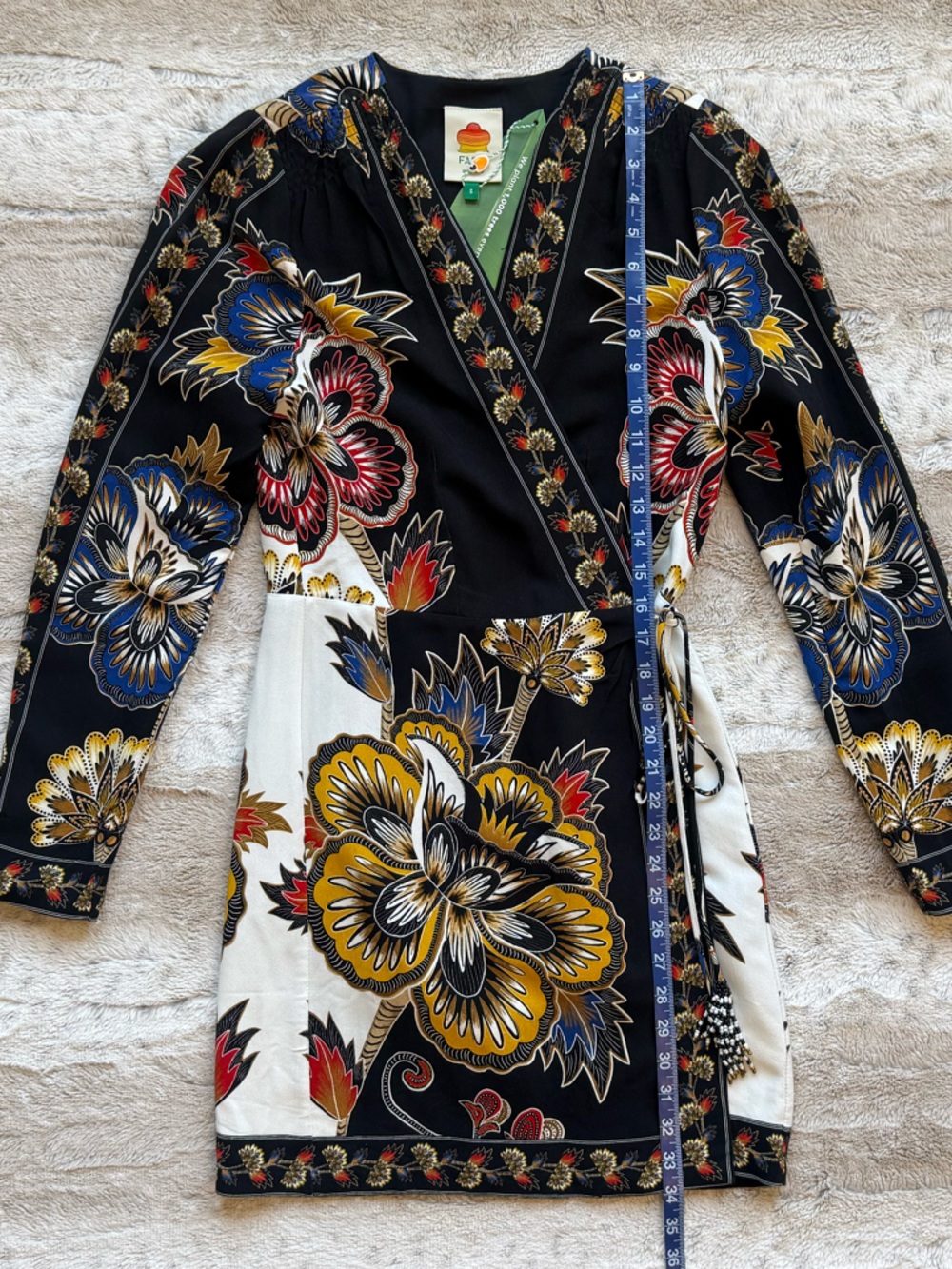 FARM Rio Floral Border Print Long Sleeve Wrap Minidress in Maxi Floral Black - Picture 9 of 16